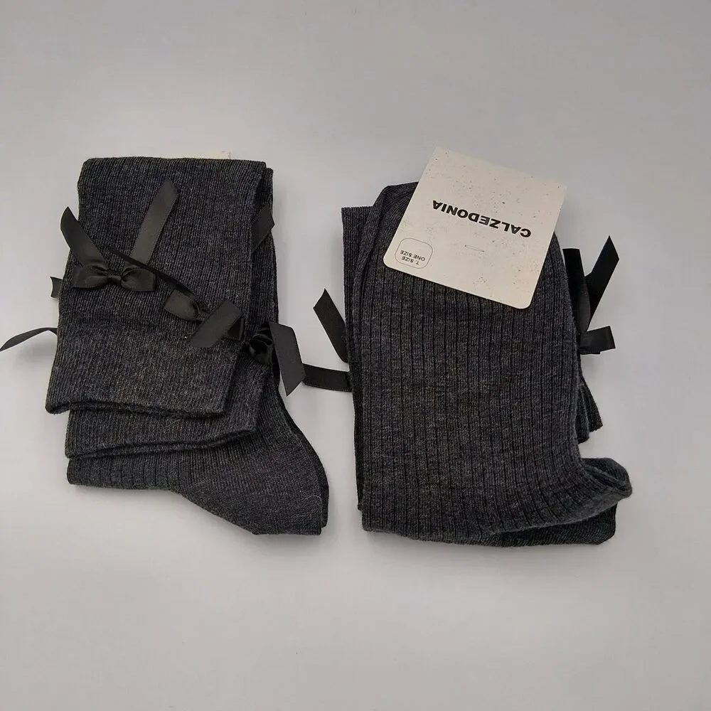 Calzedonia Italian brand knee socks with bows anthracite gray-set of 2
